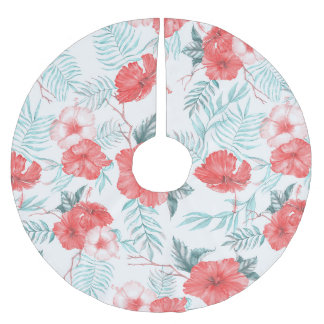 Tropiskt Hibiscus Handflatan-färglöst utskrift Julgransmatta Borstad Polyester