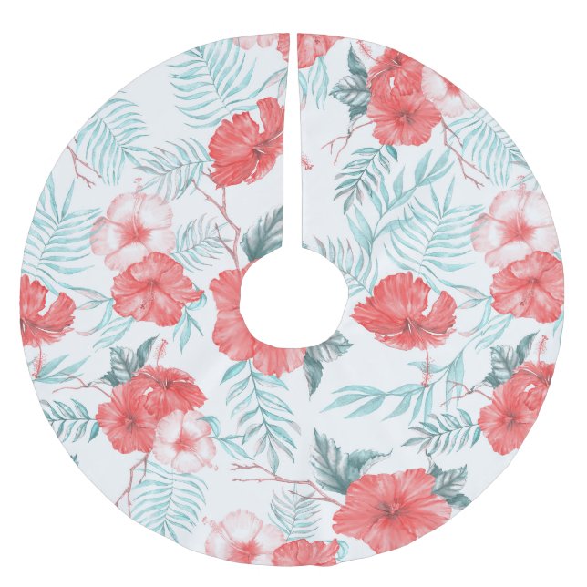 Tropiskt Hibiscus Handflatan-färglöst utskrift Julgransmatta Borstad Polyester (Framsidan)
