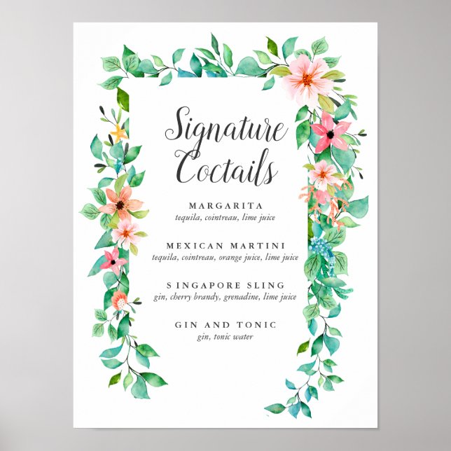 Tropiskt Hibiscus Namnteckning Cocktail Menu-tecke Poster (Framsidan)