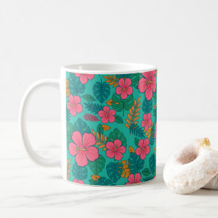 Tropiskt Hibiscus och Palmbladsmönster Kaffemugg
