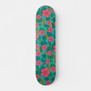 Tropiskt Hibiscus och Palmbladsmönster Mini Skateboard Bräda 18,5 Cm