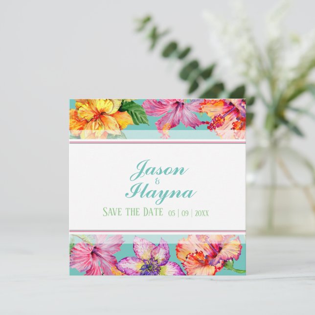 Tropiskt Hibiscus sparar det platta datumkortet (Stående Fram)