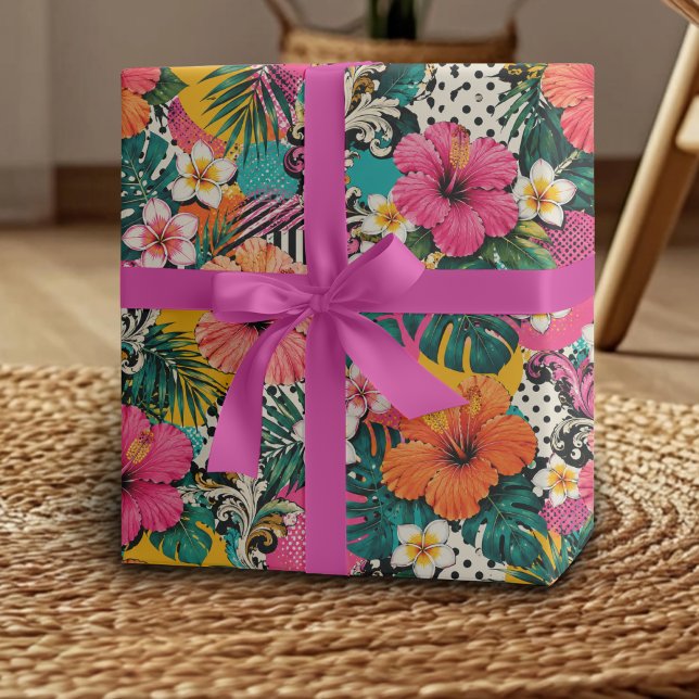 Tropiskt Hibiskus Blommigt Inpackningspapper Presentpapper (Skapare uppladdad)