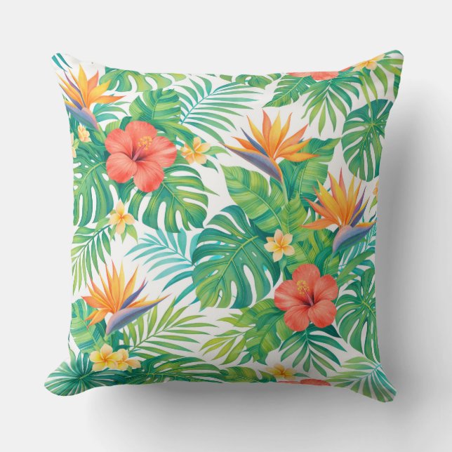 Tropiskt Hibiskus Blommor Kudde (Framsida)