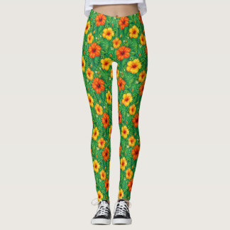 Tropiskt Hibiskus Djungelmönster Leggings