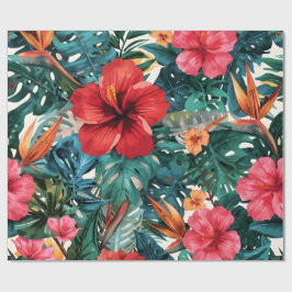 Tropiskt Hibiskus & Monstera-blad Inpackningspappe Presentpapper