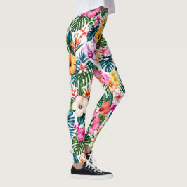 Tropiskt Hibiskus och Monstera Blommönster Leggings