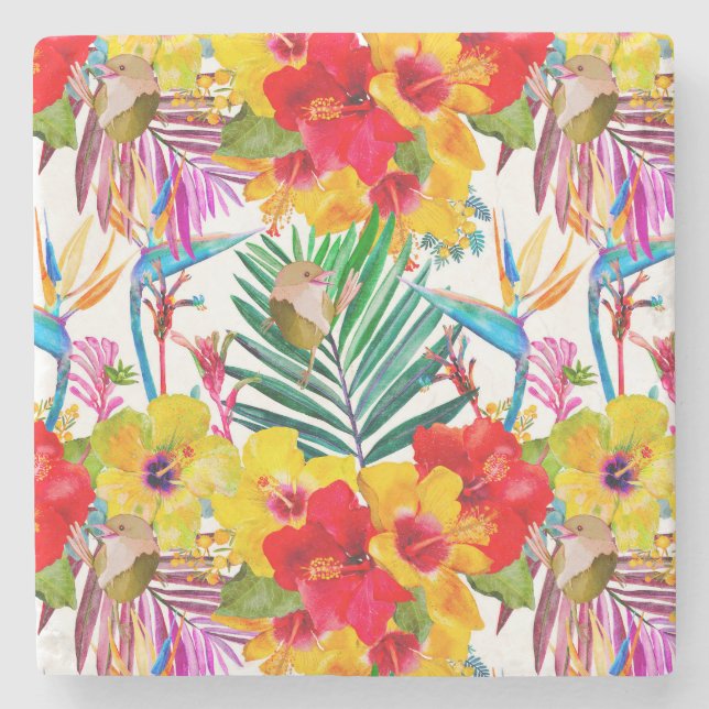Tropiskt Hibiskus Sommar Mönster Stenunderlägg (Framsidan)