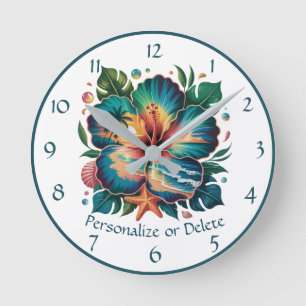 Tropiskt Hibiskusparadis – Ocean Bloom Design Rund Klocka