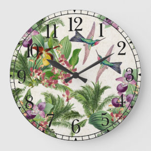 Tropiskt Hummingbird Orchid Flower Wall Clock Stor Klocka