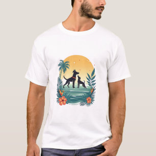 Tropiskt Hund Yoga Mönster med brant Blommigt bak T Shirt