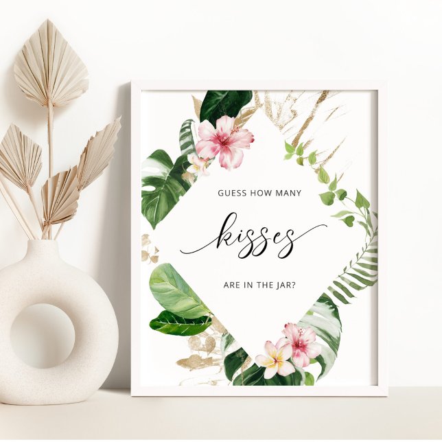 Tropiskt hur många kyssen bröllopsdusch spel poster (Skapare uppladdad)