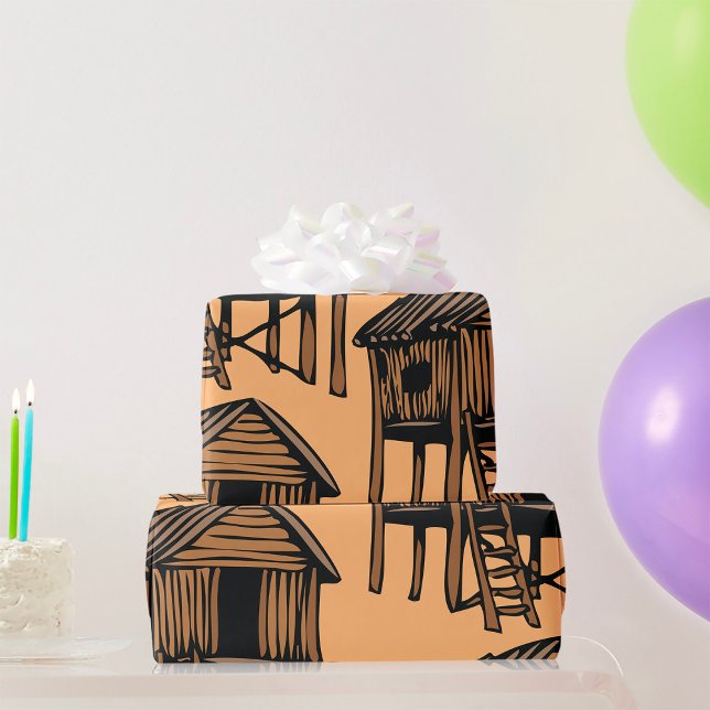 Tropiskt hus på styltor Traditionell halmtaktsstug Presentpapper (Skapare uppladdad)