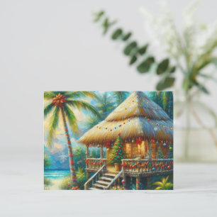 Tropiskt Hut-jul Handflatan Träd Beach Ljus Helg Vykort