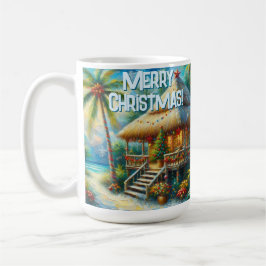 Tropiskt Hut-jul Handflatan Träd Beach Ljus Kaffemugg