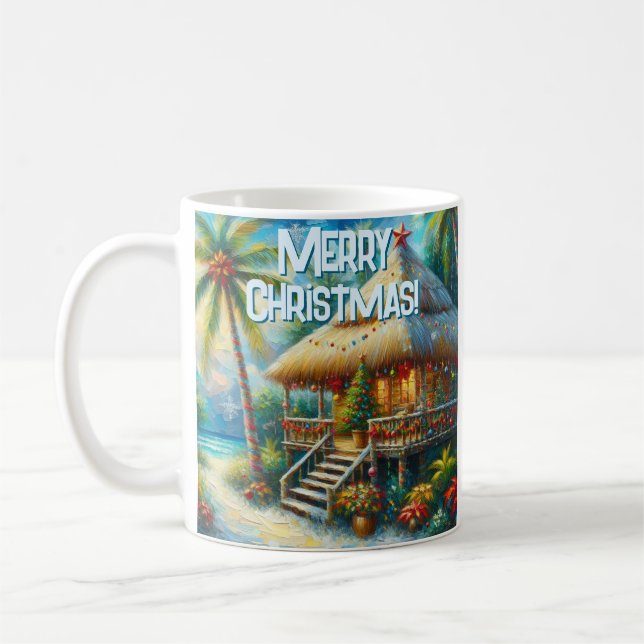 Tropiskt Hut-jul Handflatan Träd Beach Ljus Kaffemugg (Vänster)