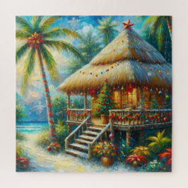 Tropiskt Hut-jul Handflatan Träd Beach Ljus Pussel
