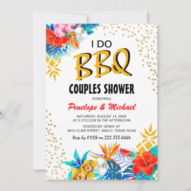 Tropiskt "I DO BBQ" Par Shower Inbjudningar (Framsida)