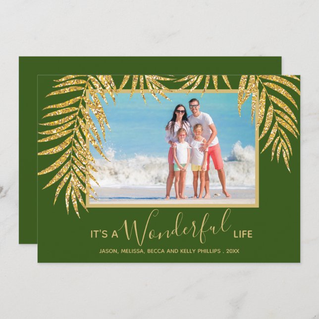 Tropiskt julfoto i handflatan julkort (Fram/baksida)