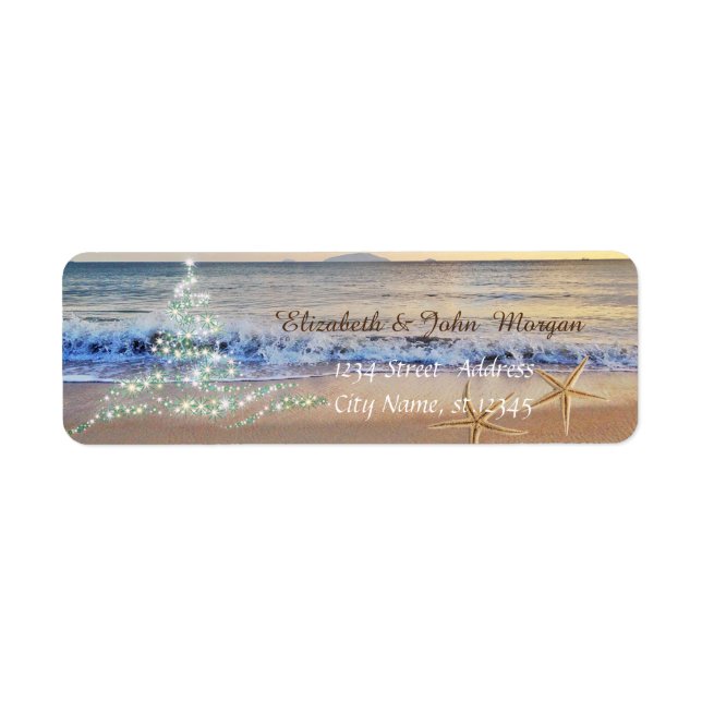 Tropiskt,Julgran,Beach,Starfisk Helgdag Returadress Etikett (Framsidan)