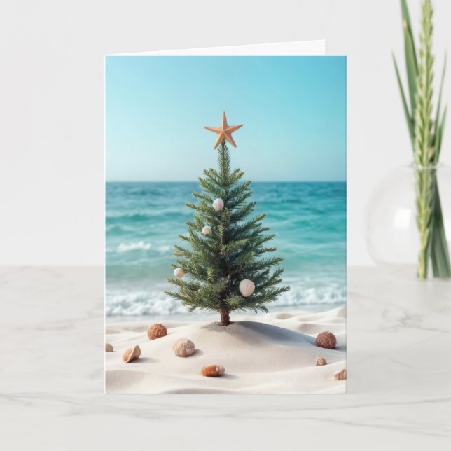 Tropiskt Julgran med sanddollar Helgkort (Framsida)