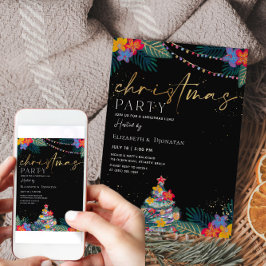 Tropiskt julljulljulljupkort i Glitter Guld Inbjudningar