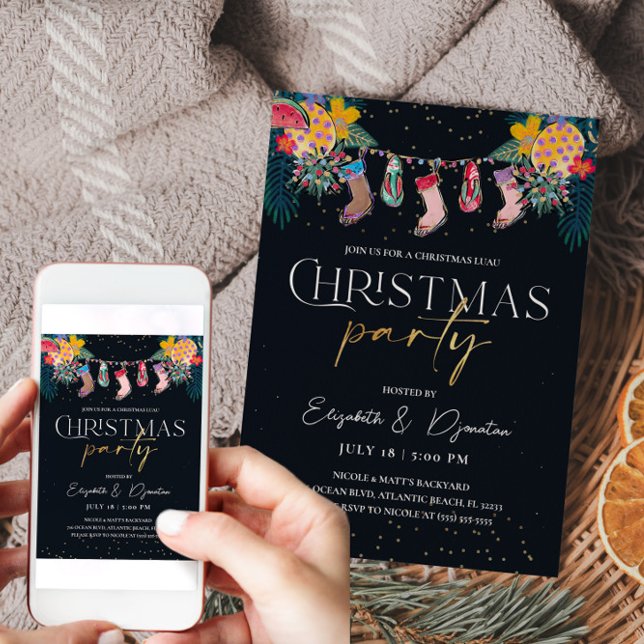 Tropiskt julljulljulljupkort i Glitter Guld Inbjudningar (Tropical Christmas Gold Glitter Invitation)