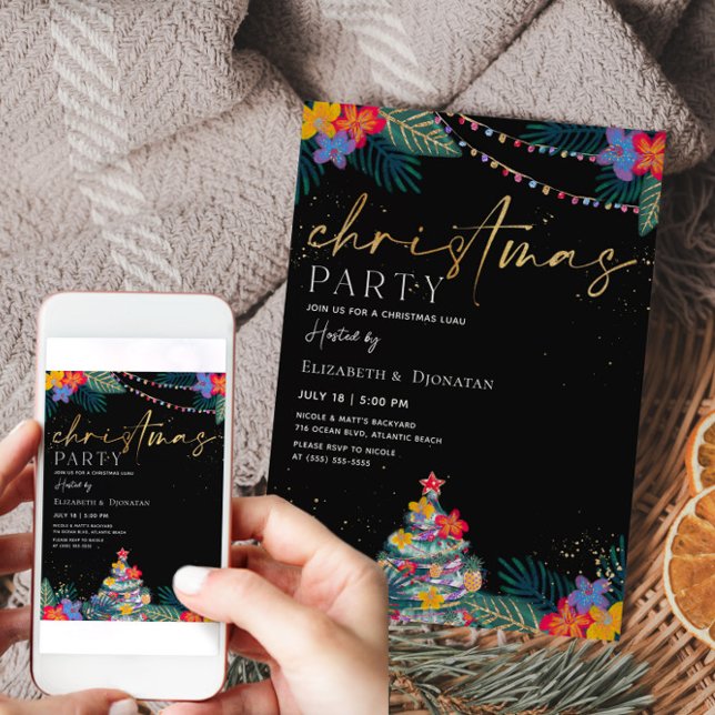 Tropiskt julljulljulljupkort i Glitter Guld Inbjudningar (Tropical Christmas Invitation)
