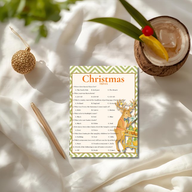 Tropiskt julquiz spelkort julkort (Tropical Christmas Trivia game card)