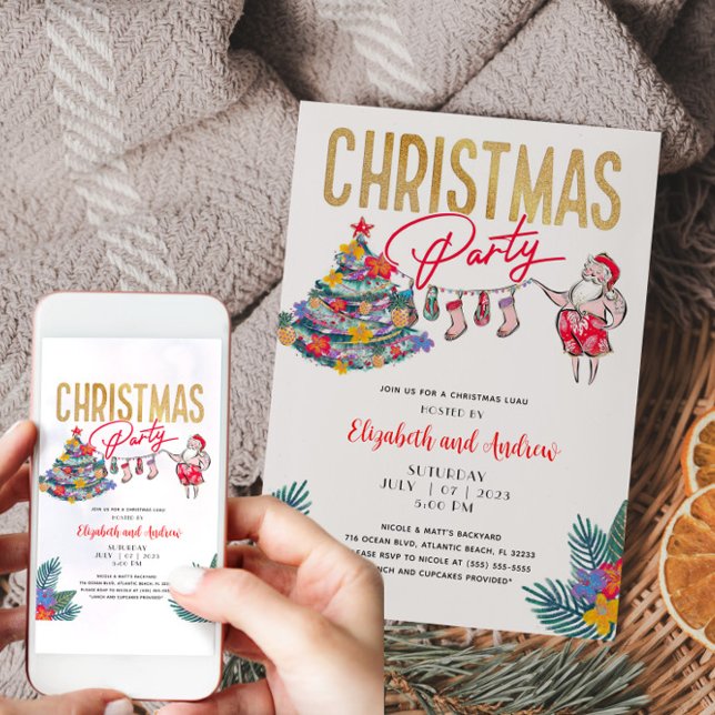 Tropiskt jultomtens inbjudningskort (Tropical Christmas Party Invitation)