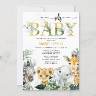 Tropiskt jungle Animal Safari Baby Shower Invati Inbjudningar