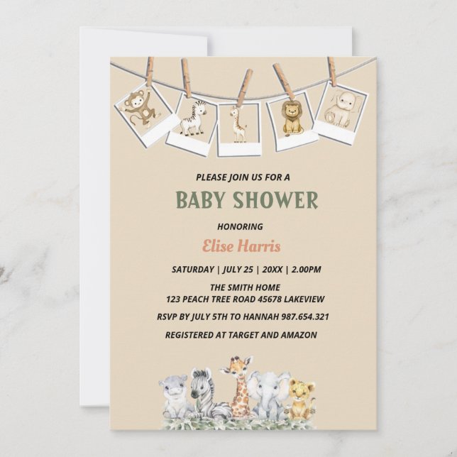 Tropiskt jungle Animals Boy Shower Inbjudningar (Framsida)