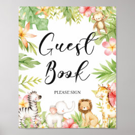 Tropiskt jungle Baby Shower Guest Bok-tecken Poster