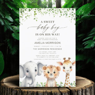 Tropiskt jungle Cute Animals Safari Baby Shower Inbjudningar