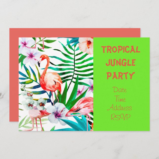 Tropiskt Jungle party med flamingo Inbjudningar (Fram/baksida)