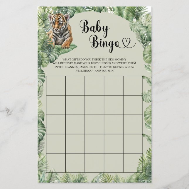 Tropiskt jungle Safari Animals Baby Bingo-spel (Framsida)