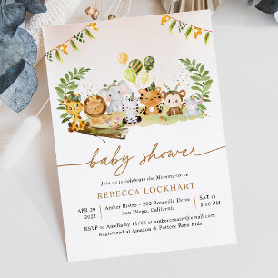 Tropiskt jungle Safari Animals Baby Shower in Inbjudningar