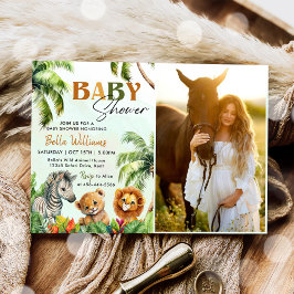 Tropiskt jungle Safari Animals Baby Shower Photo Inbjudningar