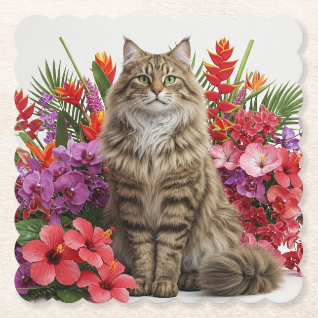 Tropiskt kattkvadratiskt Underlägg design. (Framsida)