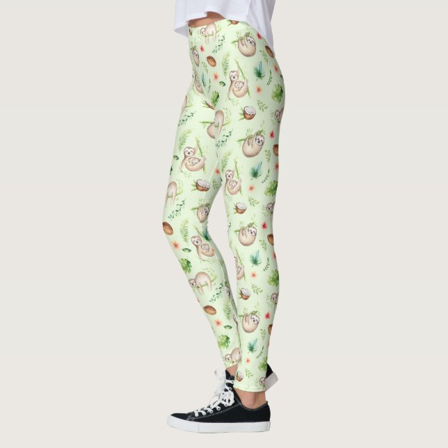 Tropiskt kokosnötSlothmönster Leggings (Vänster)