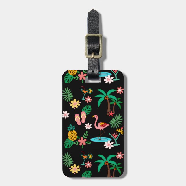 Tropiskt kollage 🍍 🌴 🦩 bagagebricka (Vertikal Framsida)