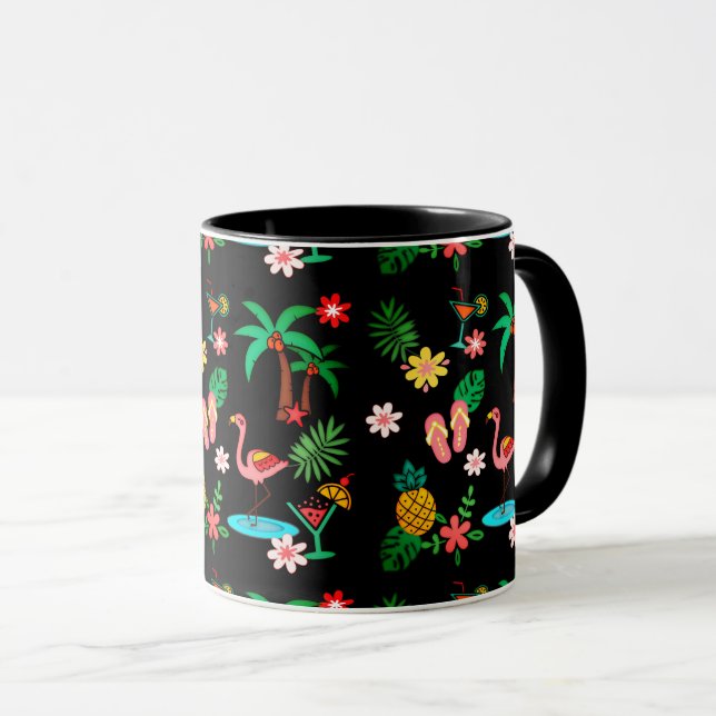 Tropiskt kollage 🍍 🌴 🦩 mugg (Framsida höger)