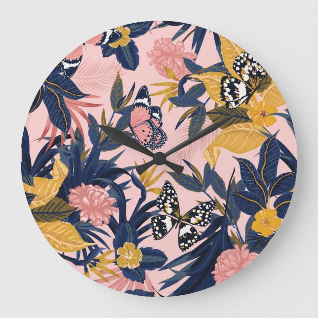 Tropiskt konst: Bright Forest Mönster Stor Klocka (Framsida)