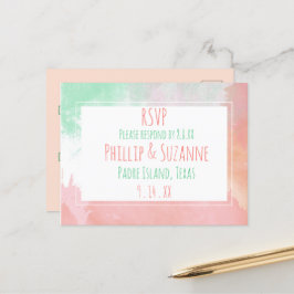 Tropiskt Korall Neo Mint Akvarell Bröllop RSVP Meddelande Vykort