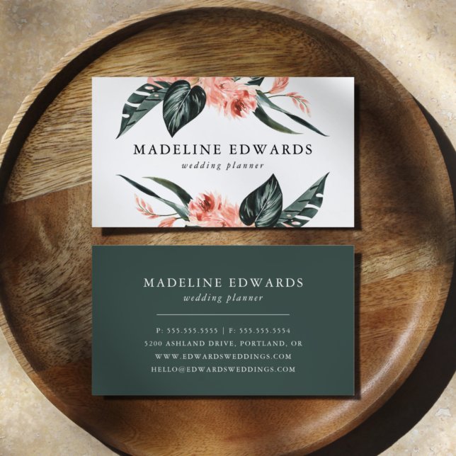 Tropiskt korallfärgad Blommigt för vattenfärg Visitkort (Skapare uppladdad)
