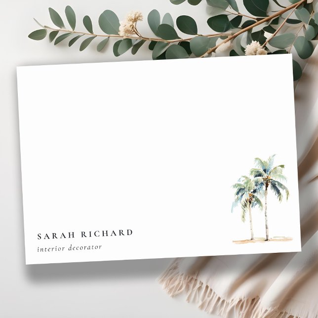 Tropiskt kustnära Handflatan Träd Watercolor Blue  Anteckningskort (Skapare uppladdad)