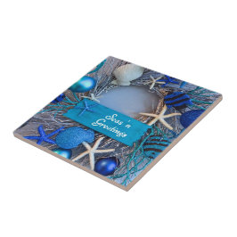 Tropiskt kustnära seashell-Helgdag jul Kakelplatta