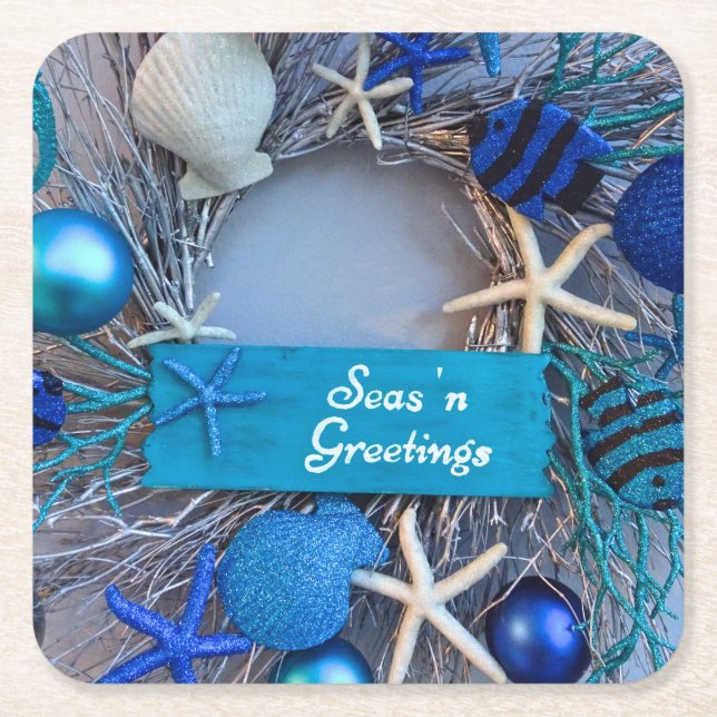 Tropiskt kustnära seashell-Helgdag jul Underlägg Papper Kvadrat (Framsidan)