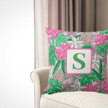 Tropiskt lågmogram Rosa Vit Grönt Preppy