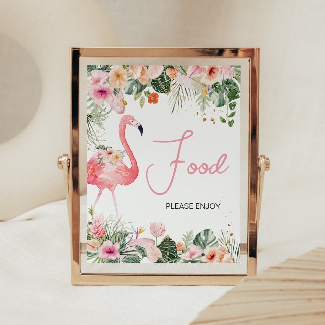 Tropiskt lamingo Baby Shower Food Poster (Floral Flamingle Baby Shower Food Sign)